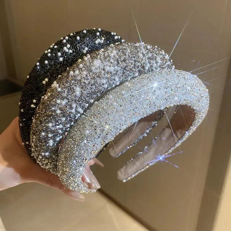 Women's Luxury Inlaid Rhinestone & Small Pearl Headbands with Bow Graphic - Korean Fashion Hair Accessories for Wedding Use