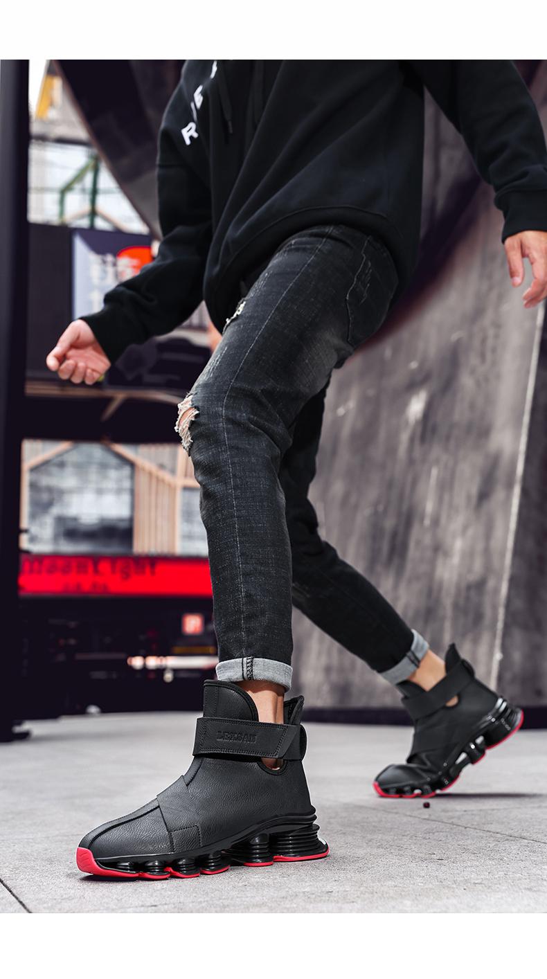 Men's Casual Boots Perforated Sole Sports Shoes Anti-Slip Running Shoes Adjustable Lacing Design All-Season Comfortable Shoe Style Training Athletic Black