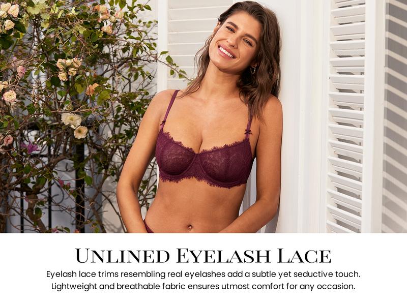 DOBREVA Women's Balconette Sexy Unlined Bra Lace Push Up Plus Size Bras See Through Underwire