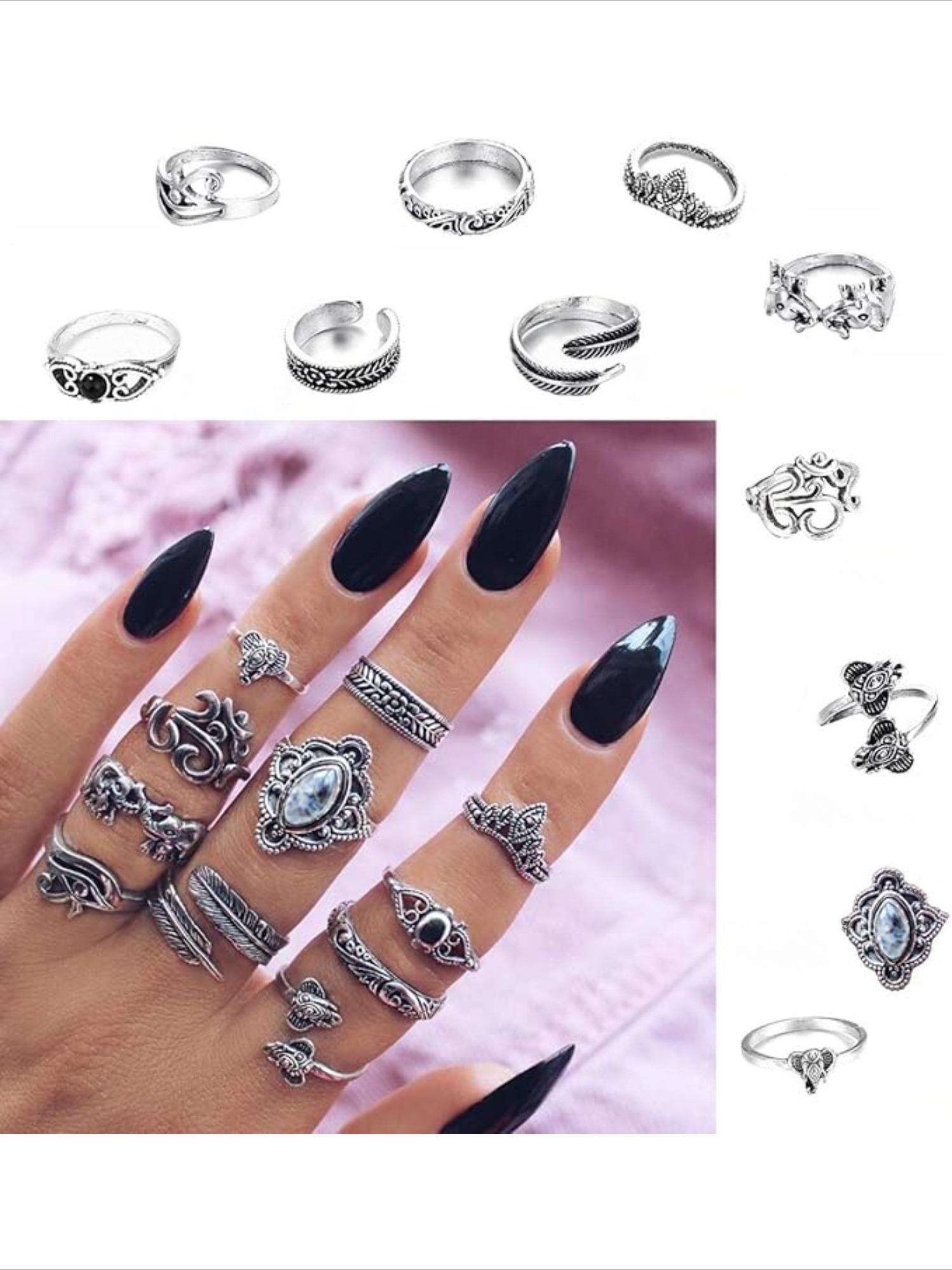 90 Pcs Vintage Silvery Stackable Ring Set for Women Men Bohemian Retro Midi Knuckle Rings Pack Hypoallergenic Alloy with Floral Geometric Snake Moon Patterns Punk Boho Style Jewelry Perfect for Daily Outfits Parties Gifting