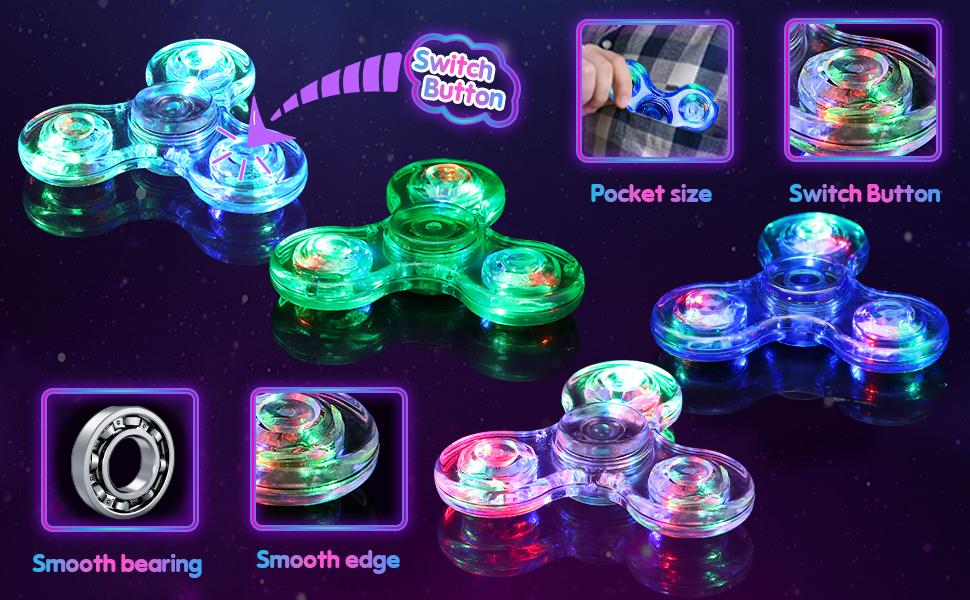 Fidget Spinner for Kids 2 Pack, Light up Sensory Fidget Toys for Boys Girls Teens, Glow Fidget Spinners Classroom Prizes for Kids 4-8-12, Autism ADHD Toys for Age 5-7 Stress Anxiety Relief Fidgets