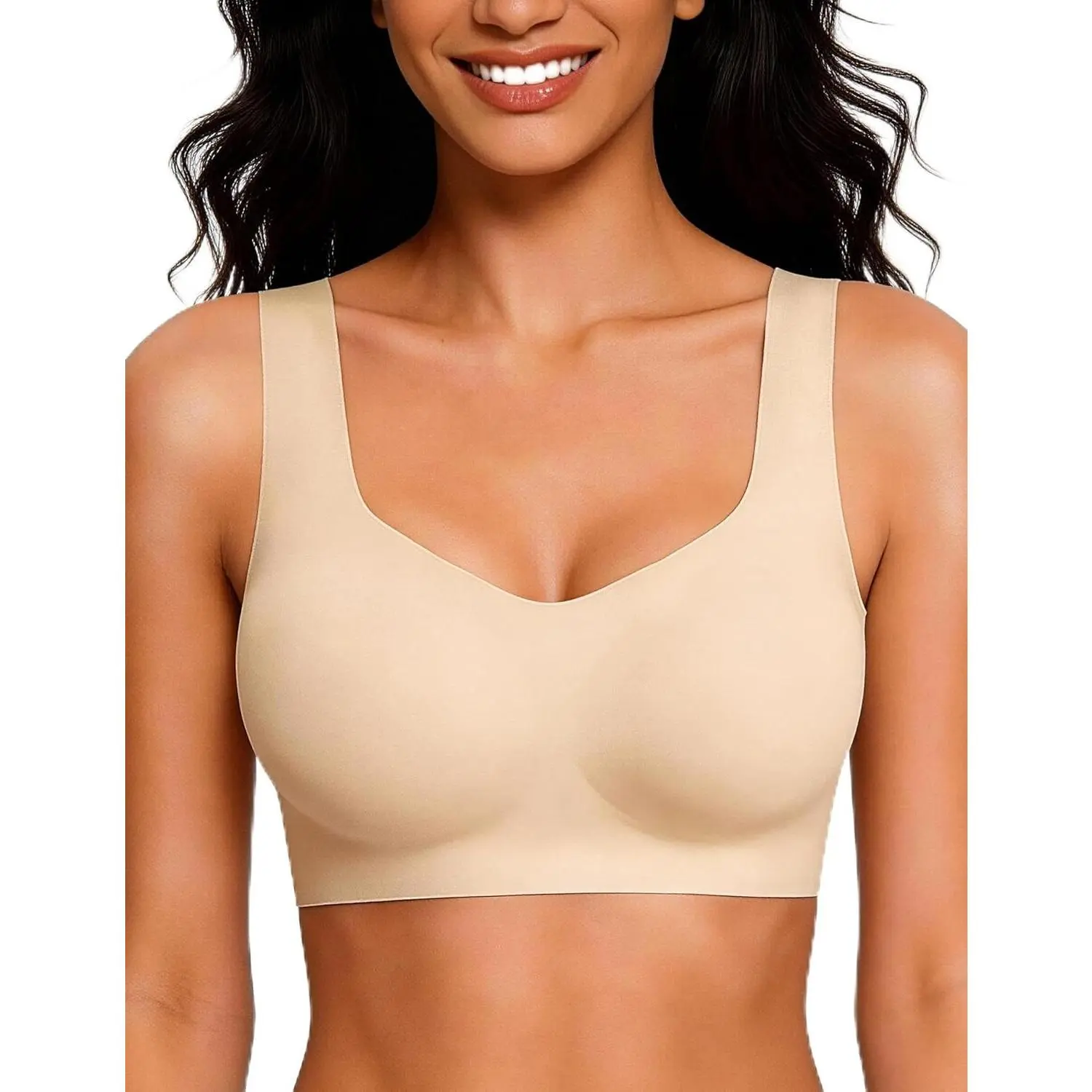 Wireless Pullover Sleep Bras for Women Seamless No Underwire T-Shirt Bra with Wide Straps, Full Coverage, Removable Padded Cups, Buttery Soft Lounge Everyday Comfort for Older WomenGift