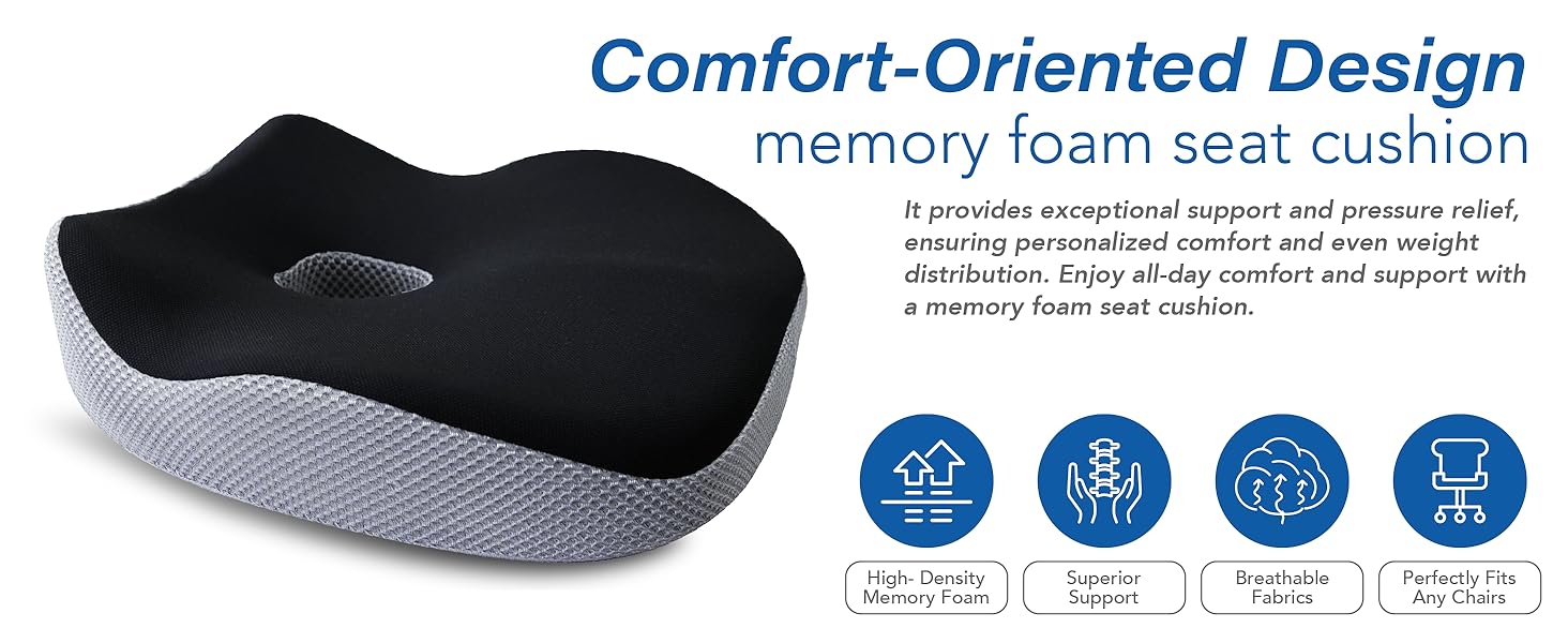 JOKG OKGCar Seat Cushion, Ergonomic Memory Foam Car Cushion for Sciatica Pain Relief, Larger Driving Seat Pillow for Short Drivers on Long Drives - Butt Pillow for Truck, Office, Wheelchair - Black&Gray