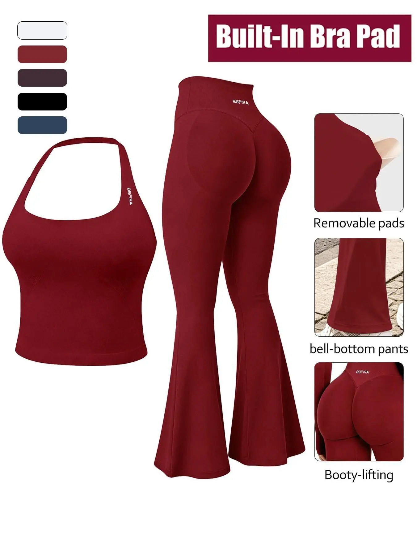 BBFIRA Women's Seamless Sports Set, Back Beauty Halter Yoga Top + High Stretch Butt Lifting Straight-Leg Pants. 2-Piece Integrated Knit Outfit With Removable Pads, Breathable & Sweat-Wicking, Perfect For Running, Fitness & Outdoor Cycling.