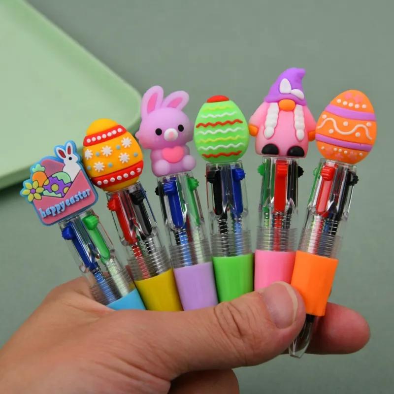 5/15/25pcs Creative Minimalist Easter Rabbit Themed Expandable Four-Colored Round-tip Pens Campus Design Back-to-School Season Cartoon Rabbit Easter Series Press-Down Four-Colored Ballpoint Pens Random Colors Ballpoint Pen Set