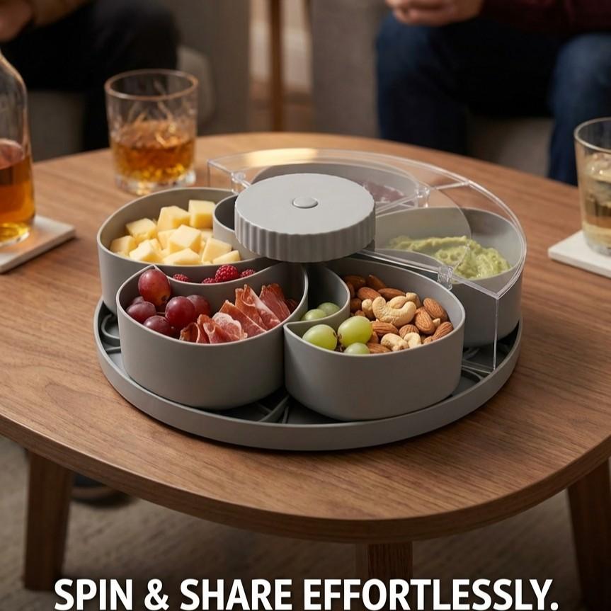 Stackable Snack Box Container with Lid, Rotating Round Vegetarian Tray, Portable Fruit Candy Storage for Kitchen, Party, Travel, Picnic