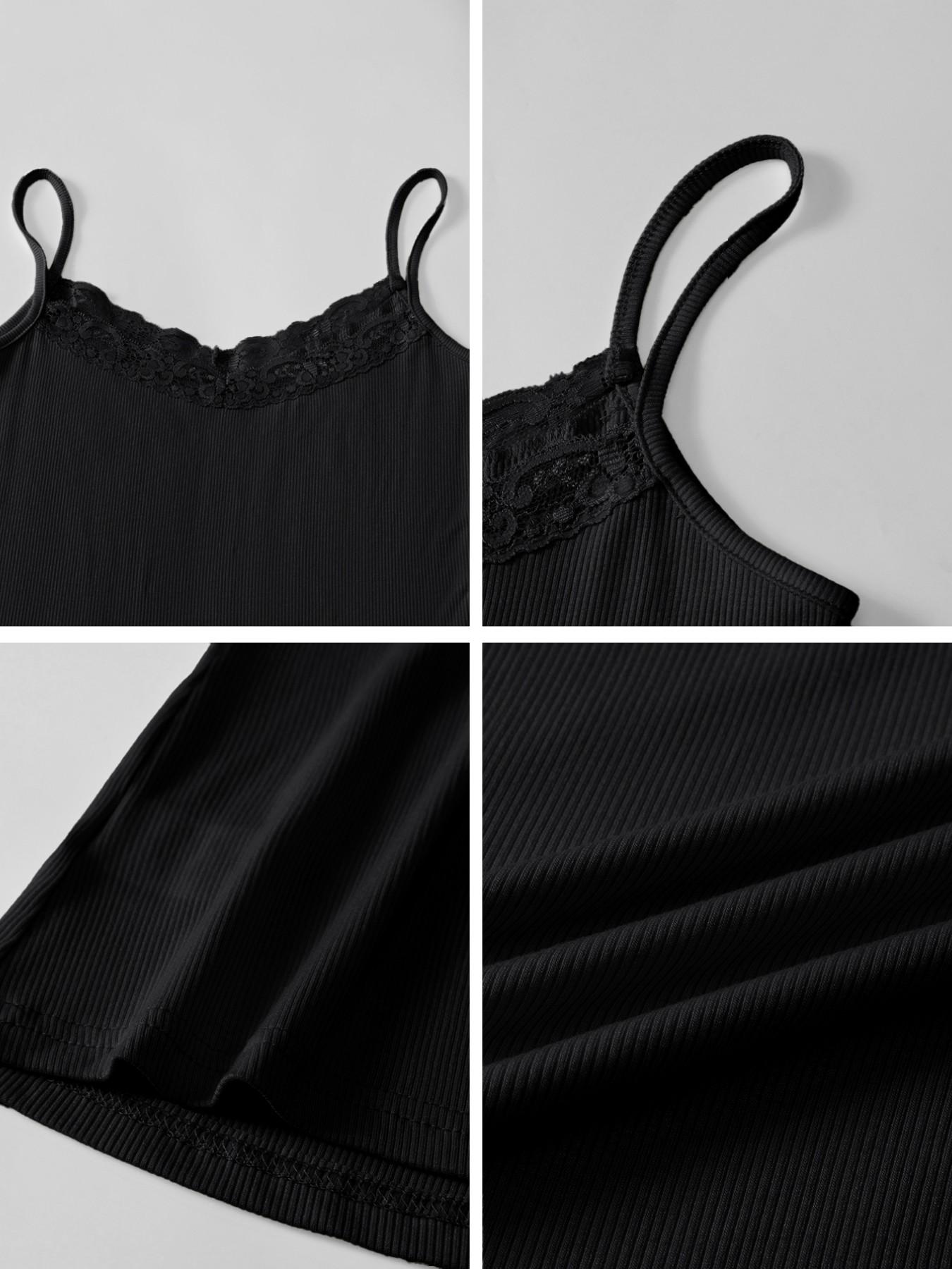 Pure Desire Lace Trim Short Tank Top, Casual Basic Layering Piece, Comfortable Everyday Wear, Stylish Women's Clothing, Womenswear