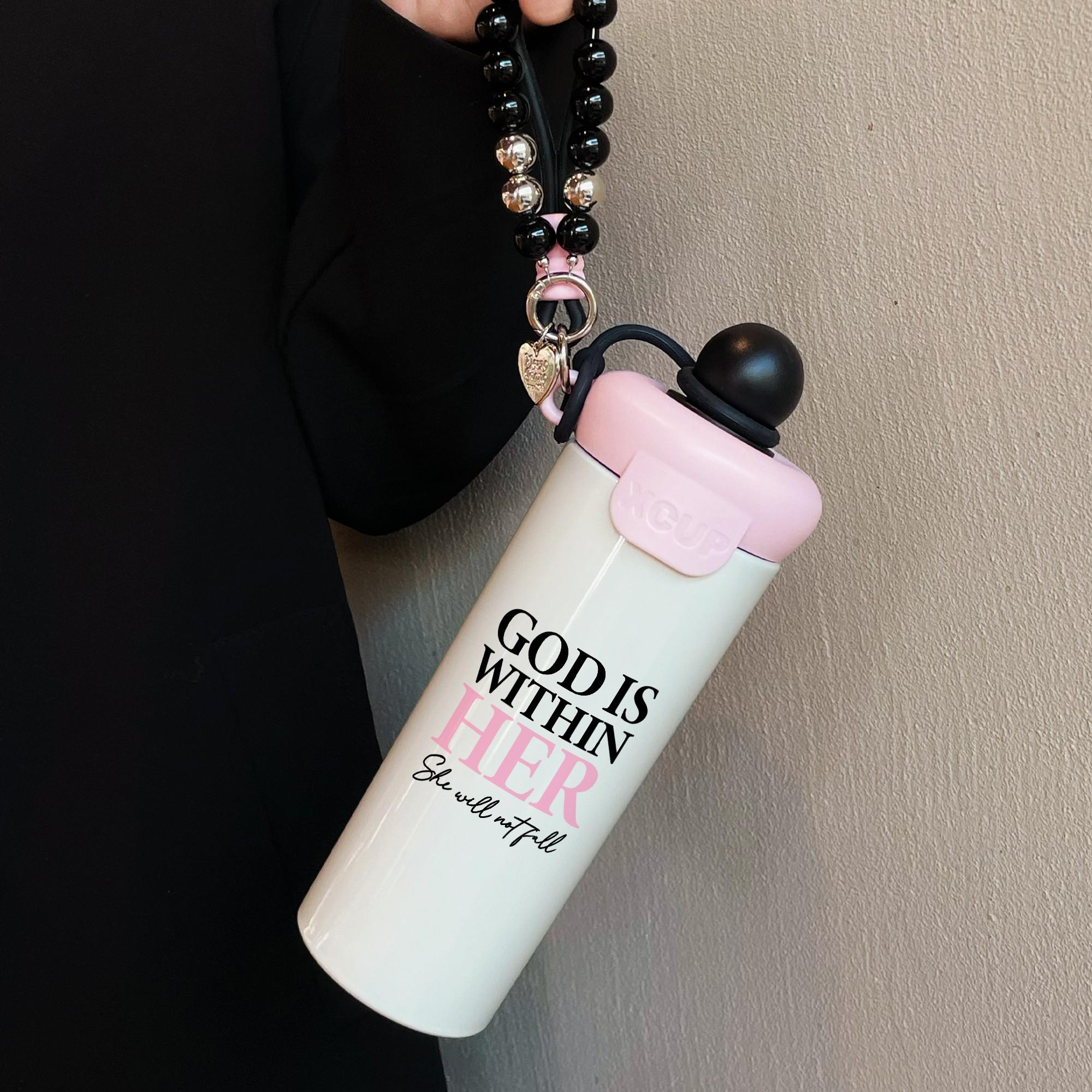 Women's Stainless Steel Mug with Beaded Bracelet & Inspirational Quotes, Leak-Proof Travel Coffee Cup for Daily Use