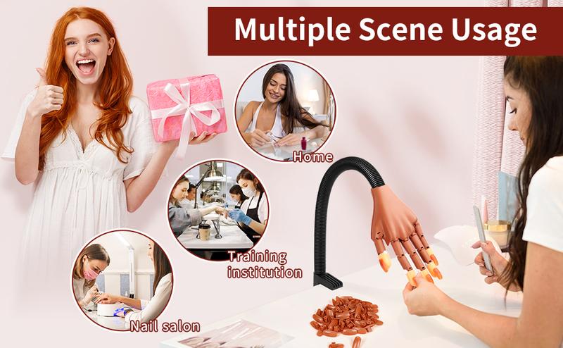 Nail Practice Hand for Acrylic Nails: Flexible Nail Hand Practice Model - Realistic Nail Training Hand Manicure Kit for Beginners Salon Home with False Nails 100 Pcs