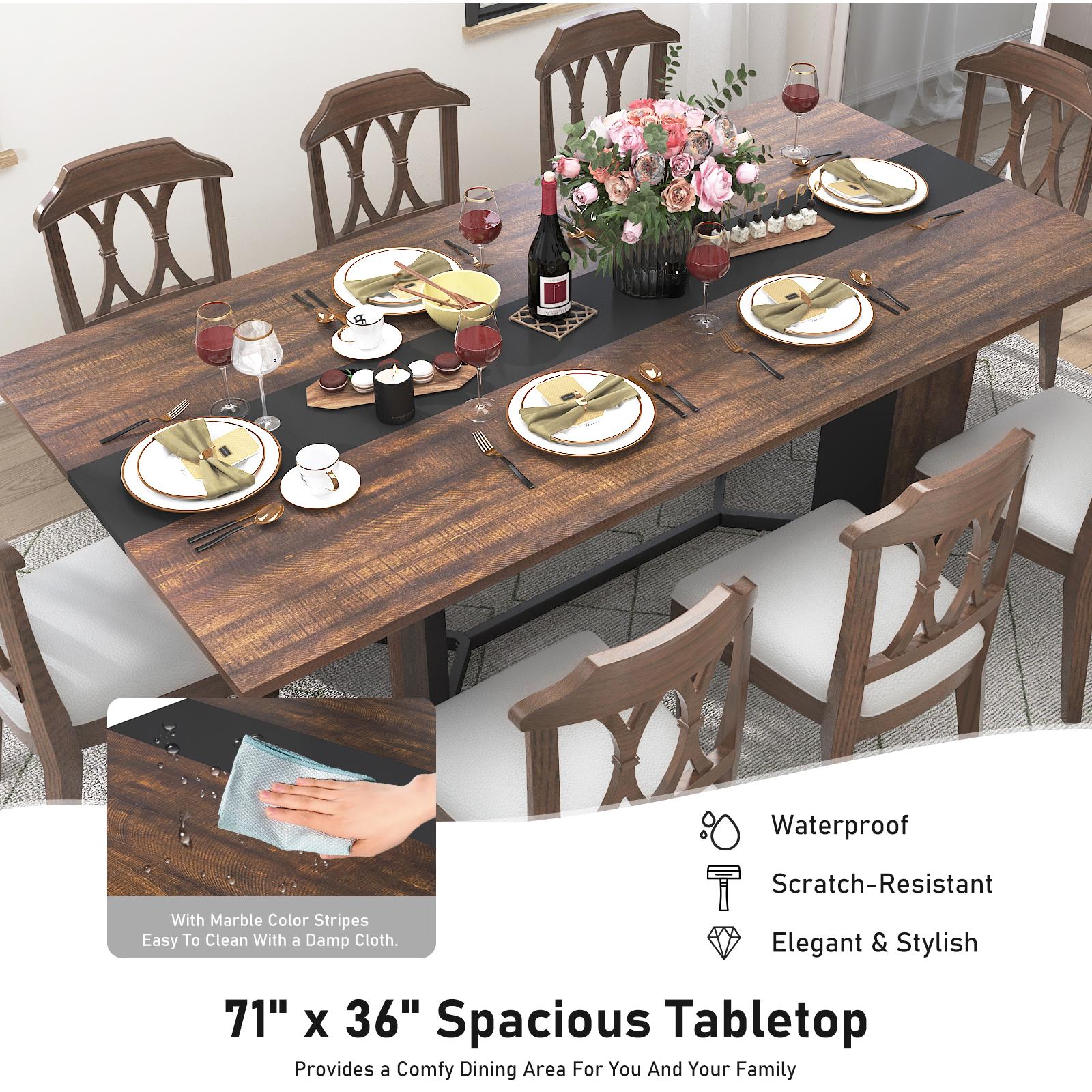 94In/78In/71In Large Rectangular Brown Dining Table for 4 5 6 7 8 People w/35 Marble-Color Wood Watrproof Tabletop,Adjustable Leg.6ft Luxurious Family Dinner Table for Office Kitchen Living Room (not included Chair)
