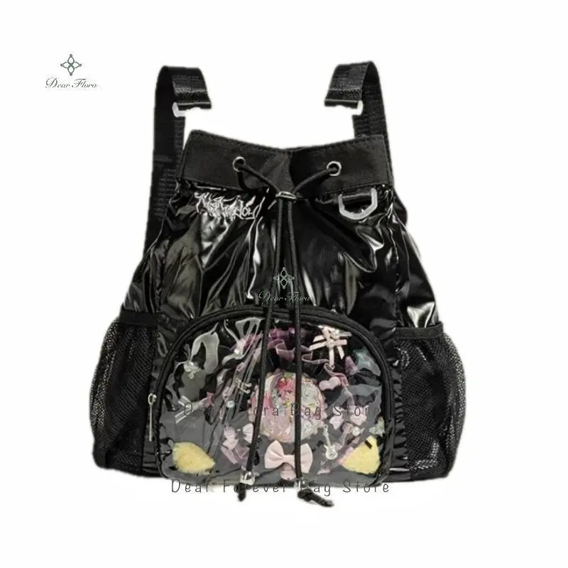 Y2K Silver Casual Ita Backpacks Large Capacity Rucksacks Cute Girl Transparent Display Knapsack Teenage Trendy Travel Schoolbags