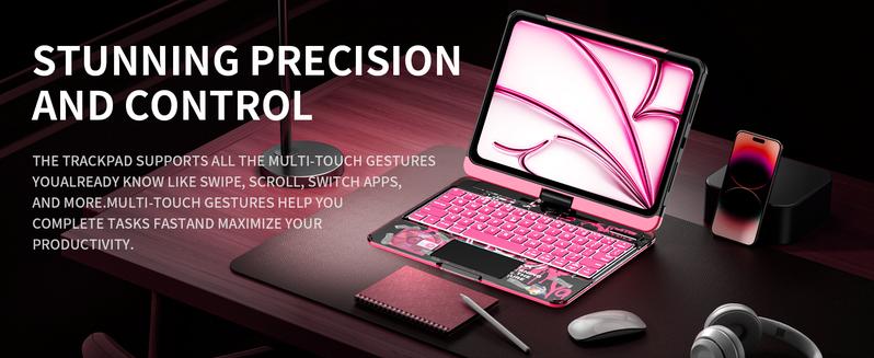 Transparent Y2K Pink 360°Rotatable Keyboard iPadCase for 2022 iPad 10th Gen 10.9-in & iPad 11th Gen 11-in.(A16, 2025),Clear Hard PC Back,Trackpad,Pencil Holder,7 Color Backlight Adjustable Durable