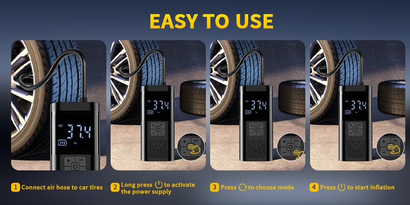 Portable Tire Inflator Air Compressor, Tire Inflator Tool,150psi Car Tyre Pump, LCD Pressure Display, Fast One-Button Smart Wireless Pump