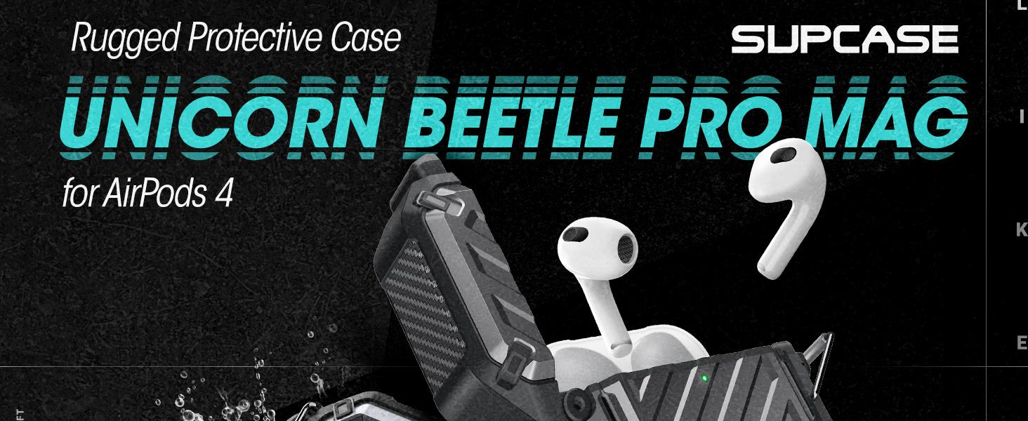 SUPCASE AirPods 4 Case with Lock & Carabiner, IP68 Waterproof, Full-Body Anti-Scratch Hard Shell Waterproof Cover, Compatible with MagSafe Connection Rubber Wireless Cable