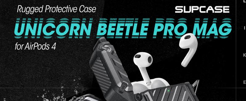 SUPCASE AirPods 4 Case with Lock & Carabiner, IP68 Waterproof, Full-Body Anti-Scratch Hard Shell Waterproof Cover, Compatible with MagSafe Connection Rubber Wireless Cable