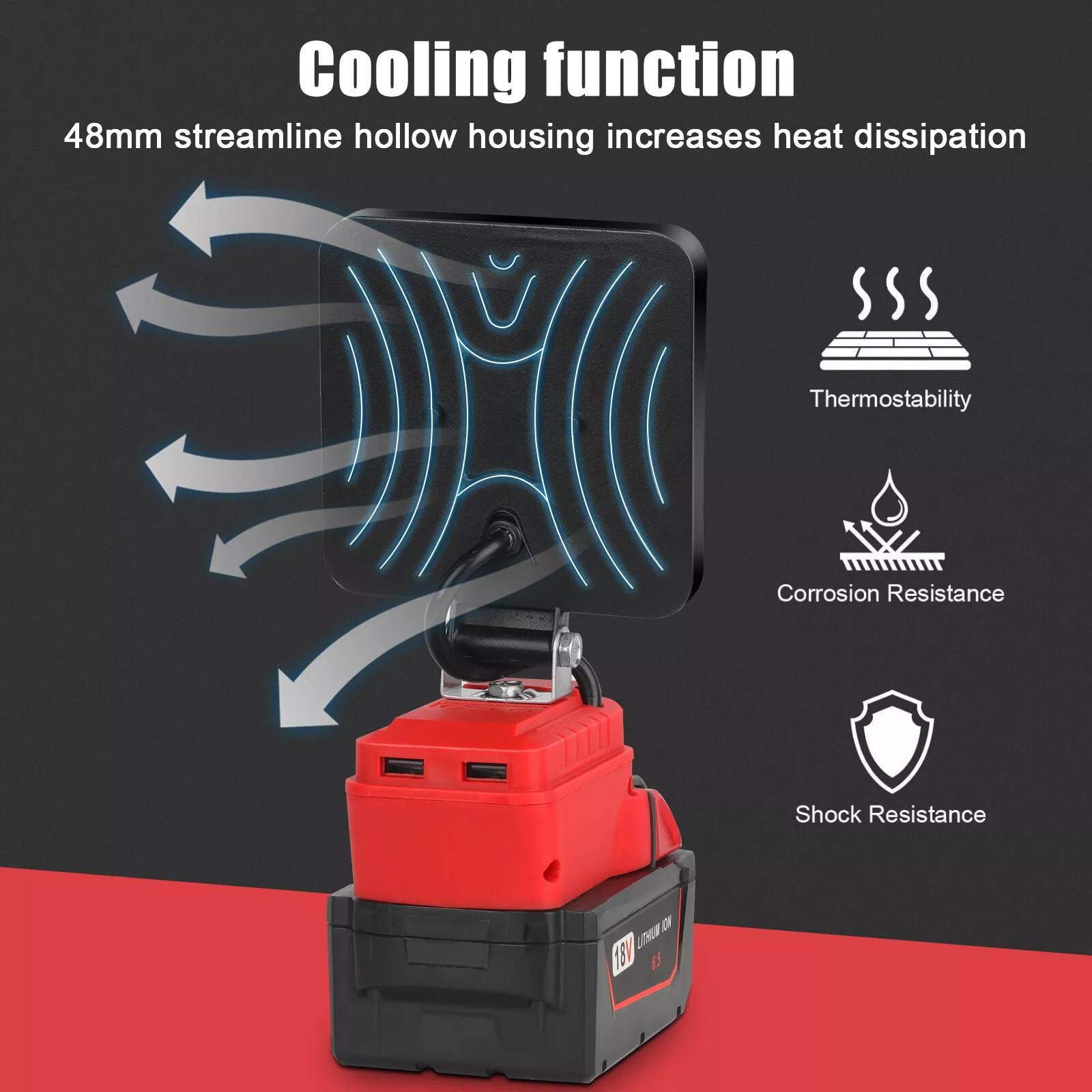 KUNLUN Wireless LED Work Light for ∧∧-18 18V Battery, 4800LM Portable Flood Light with USB Charging, 140° Adjustable Head for Outdoor & Jobsite Use