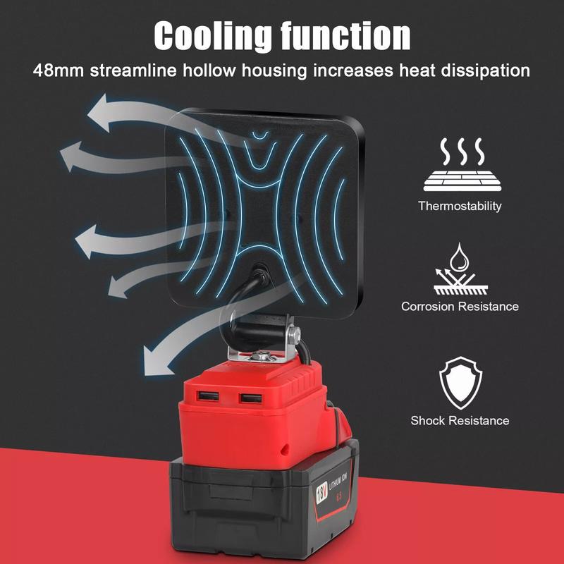 KUNLUN Wireless LED Work Light for ∧∧-18 18V Battery, 4800LM Portable Flood Light with USB Charging, 140° Adjustable Head for Outdoor & Jobsite Use