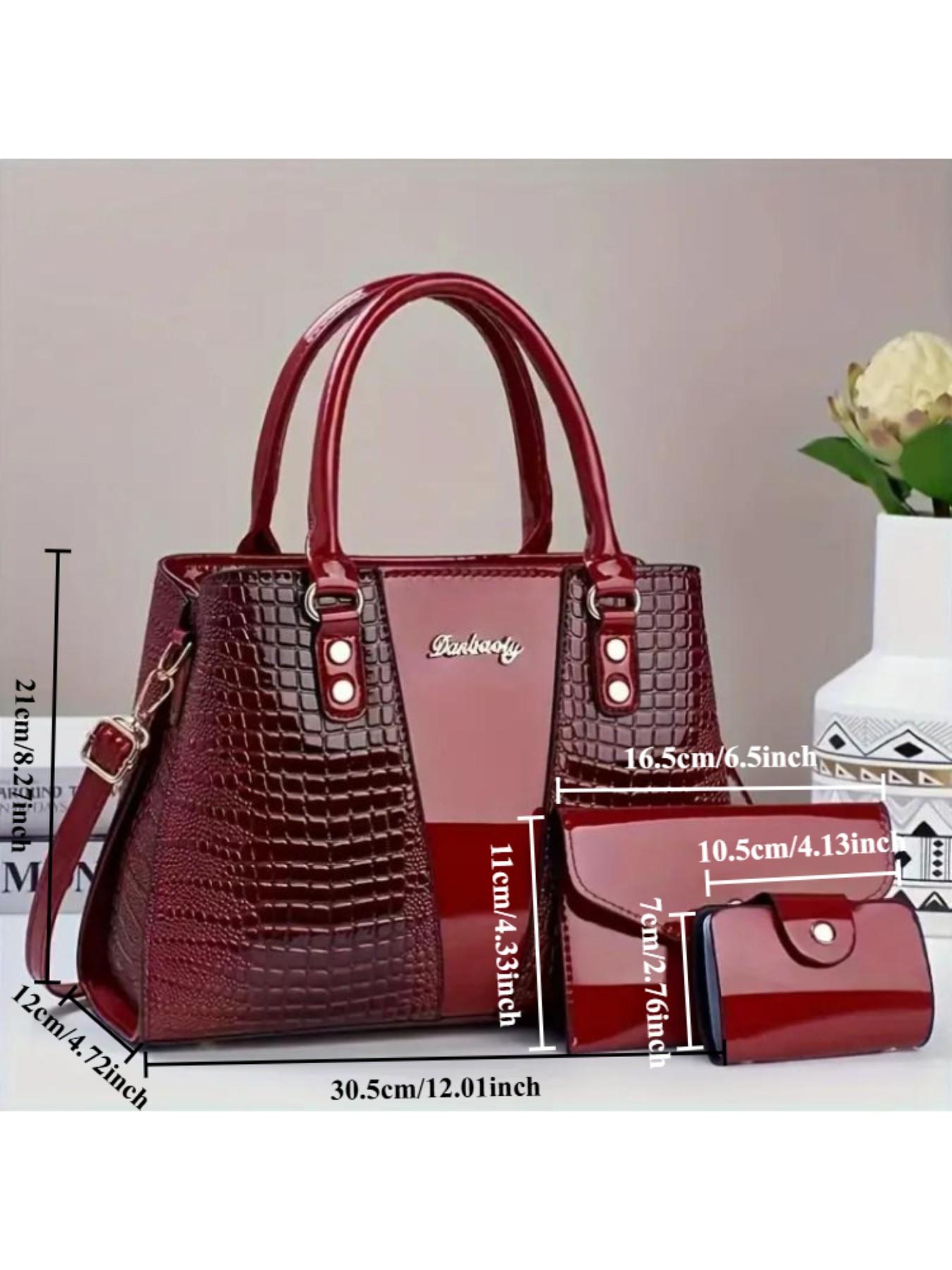 3 Piece Women's Handbag Set, Luxe Stone Pattern, Large Capacity Tote, Detachable Crossbody, Multi-Layer Wallet, Anti-Scratch PU Material