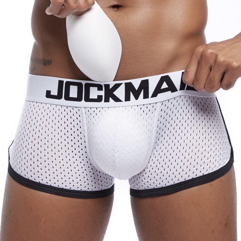 Boxer Mens Package and Butt Padded Underwear Enhancing Trunks Mesh Breathable with Hip-up Enhancing Removable Front and Hip Pads