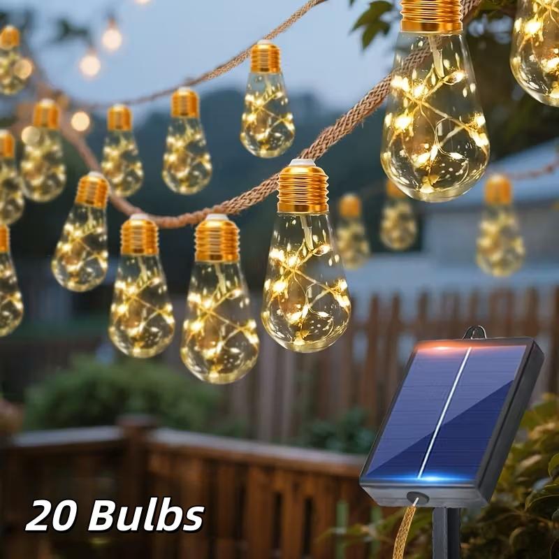 Solar Fence Decoration String Lights, Outdoor Fairy Light Strings, 10/20 Bulbs, 8 Modes, Auto On/off at Dusk/dawn, Garden, Wedding, Party