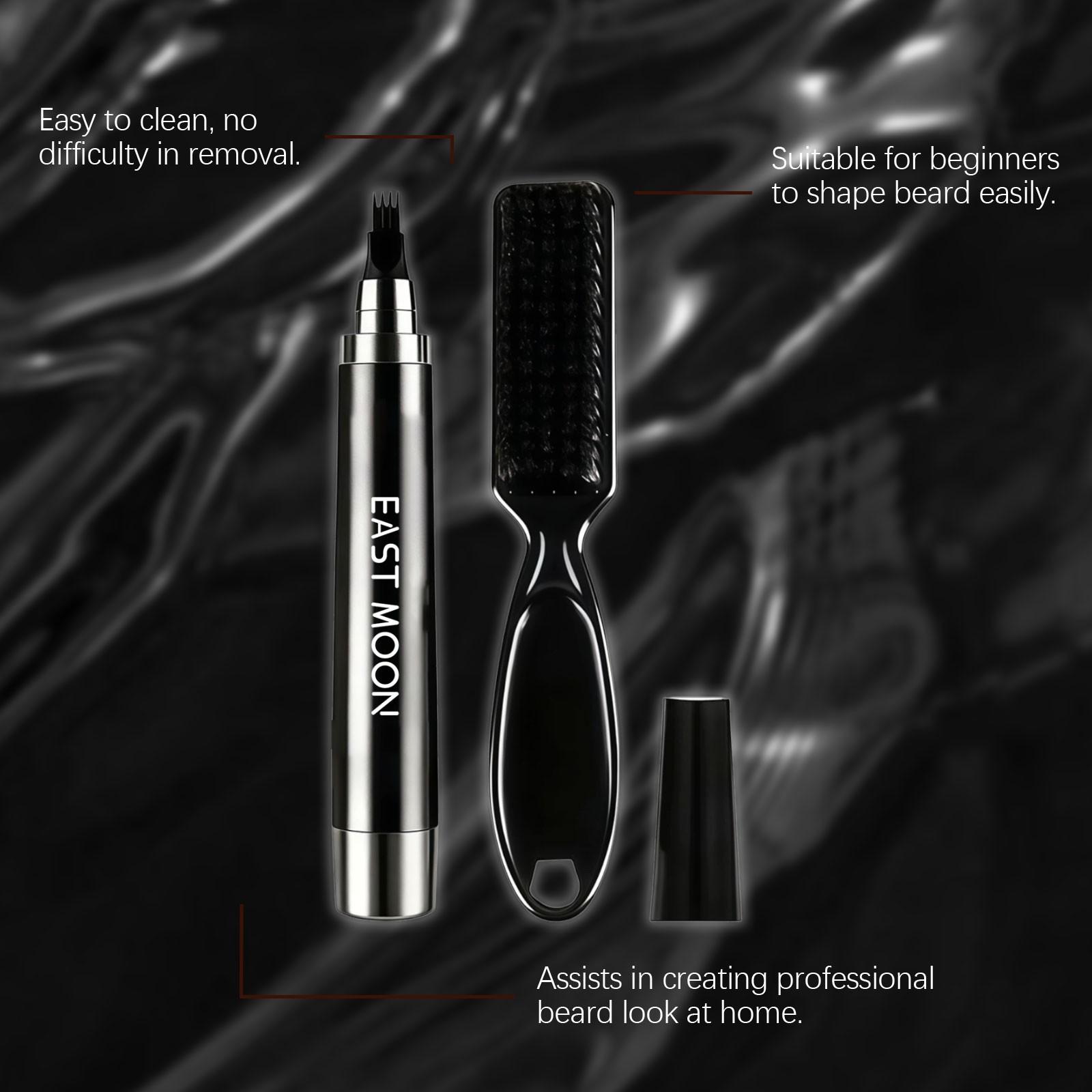Men's Waterproof Carbon Powder Beard Contouring Pen (1 Set), Natural Black, Sweat-Proof, Outline The Contour, Perfect for Father's Day Gift