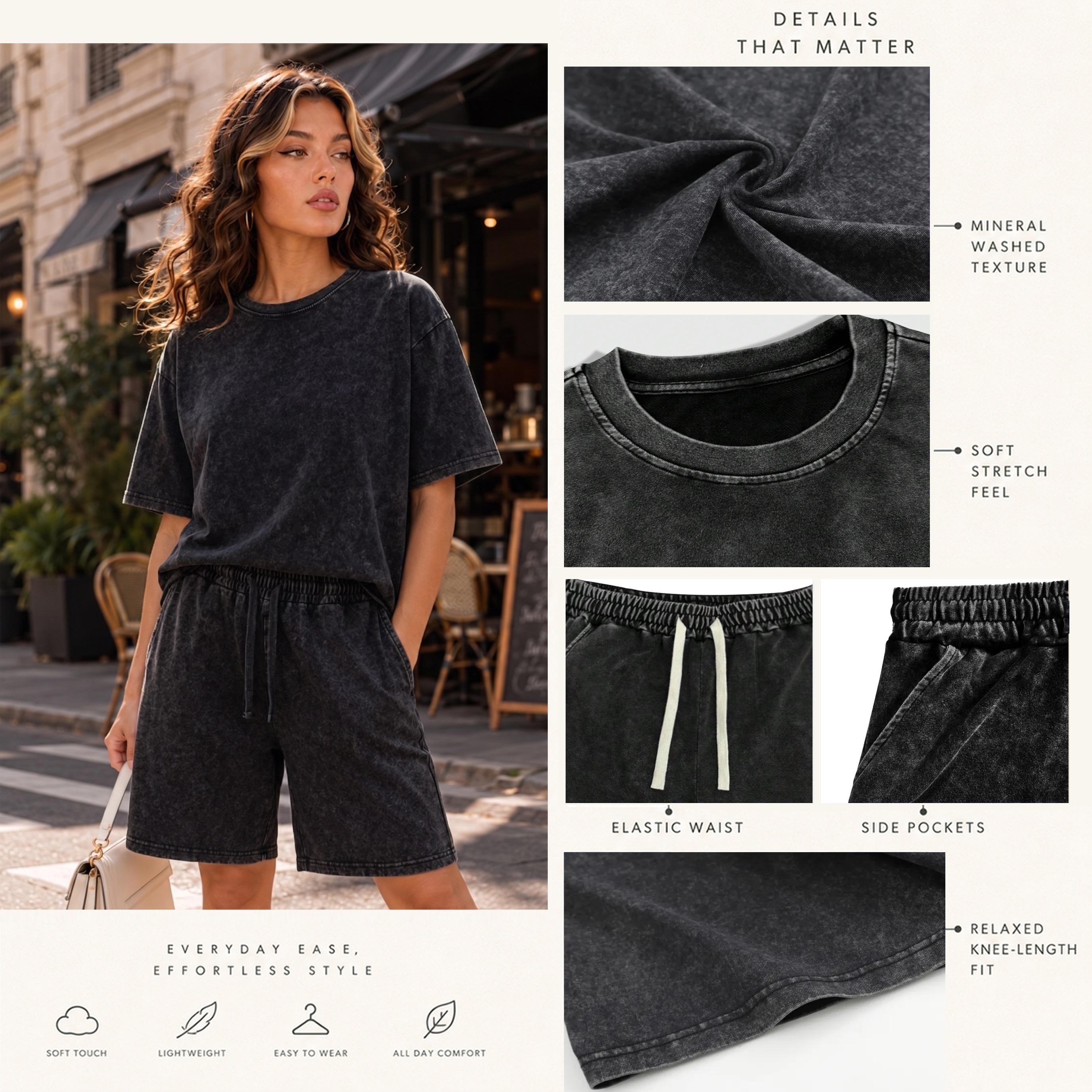 Women's Washed Cotton Shorts Two-Piece Set: A Uniquely Styled Halloween Ghost-Themed Party Outfit. Featuring "Spooky Season Patterns, And Pumpkin Designs. Also Suitable As Casual Summer Loungewear.