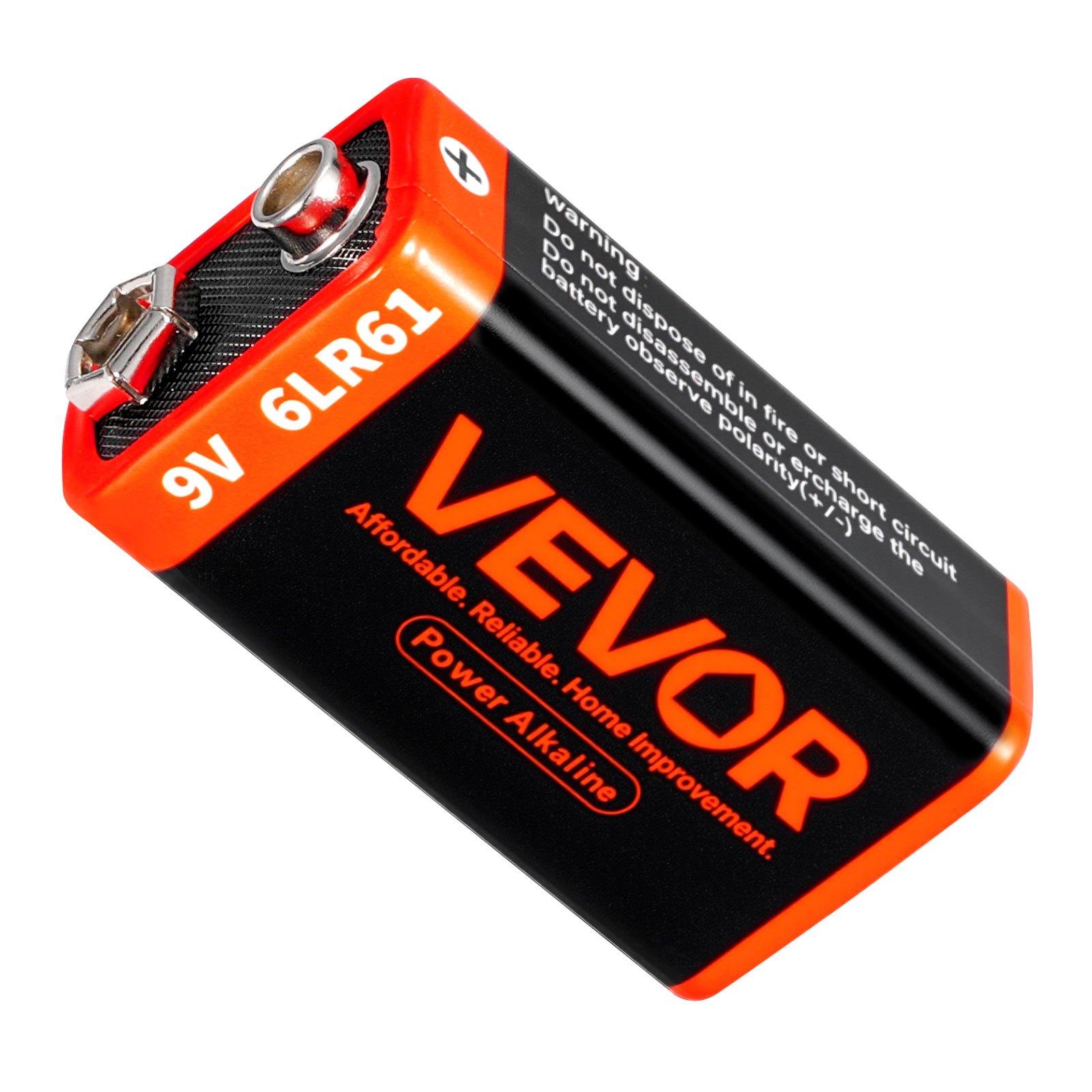 VEVOR 9V Alkaline Batteries, 12-Pack, 9 Volt Square Battery for Smoke Detector, 10-Year Shelf Life, Long Lasting, All-Purpose, for Fire Alarm, Household Office Business Devices, Electronics & Audio