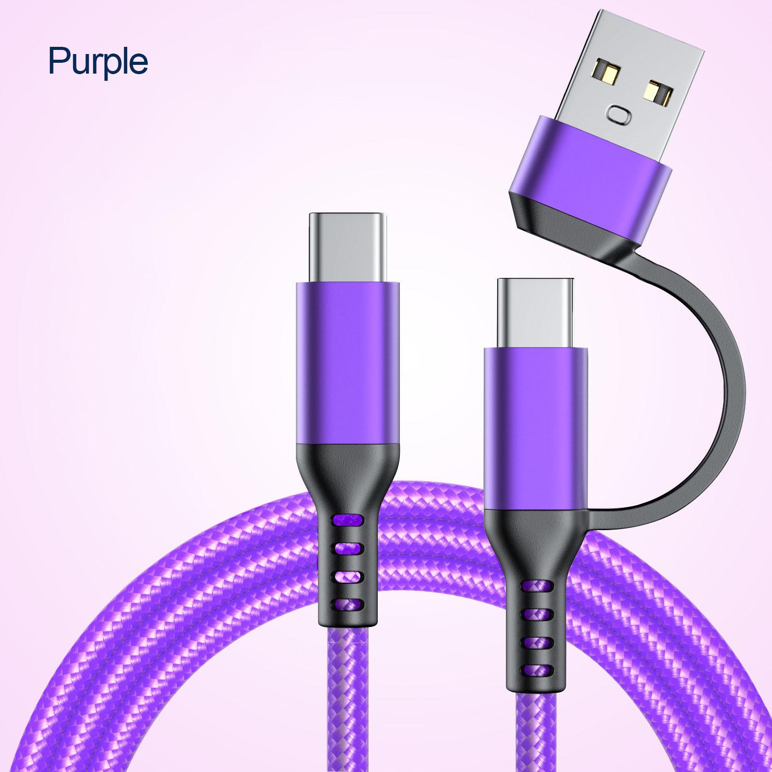 Multi-functional 2-in-1 fast charging data cable, 2M long, made with high-density nylon braided cable body and metal casing design, compatible with USB-C, Type-C-C, iPhone/15/16/Samsung/Galaxy/tablets/laptops, allowing fast charging for multiple devices,