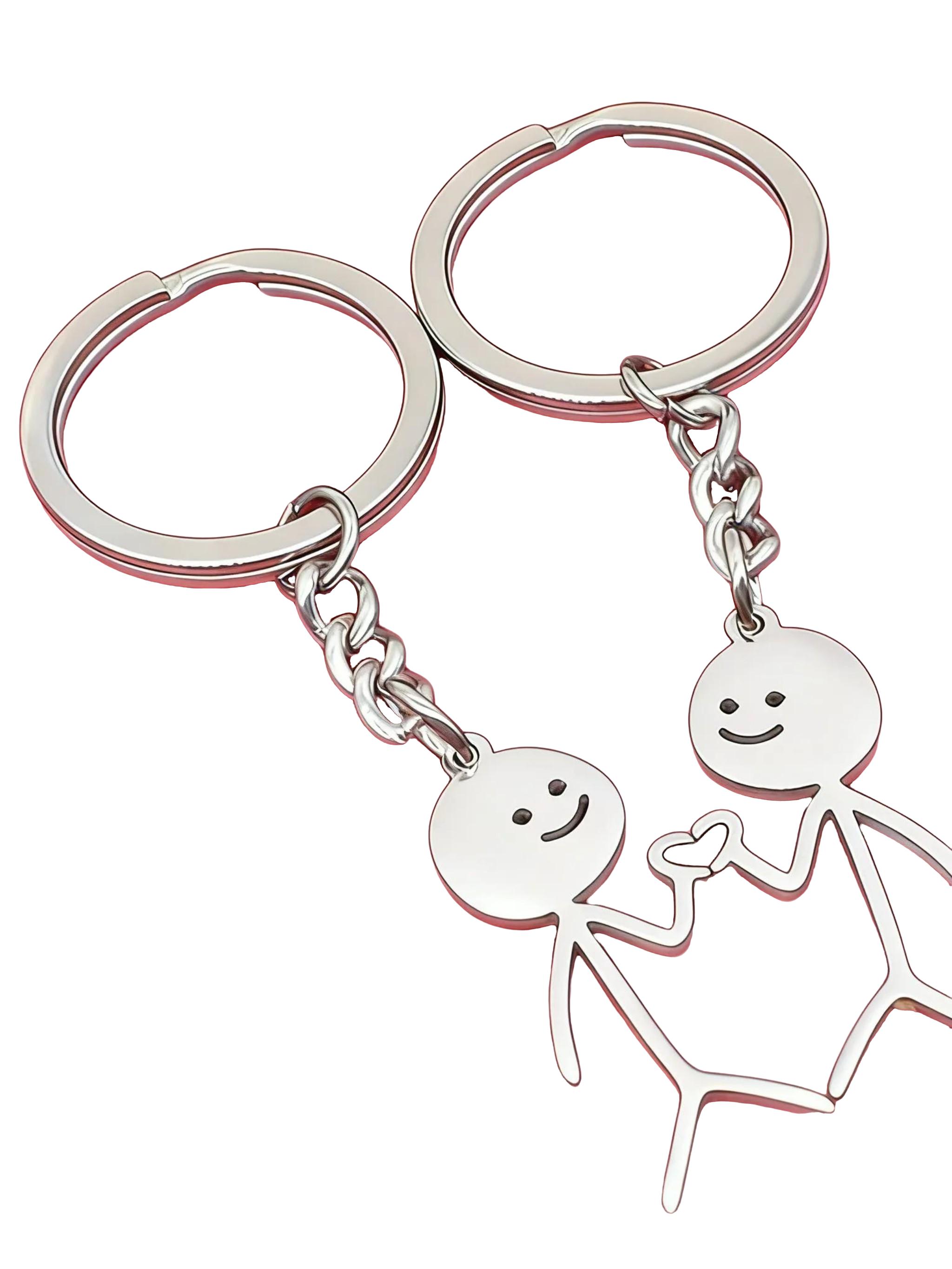 2 Pcs Set Metal Matchstick Man Keychain, Unique Funny Student Friend Couple Bag Decoration, Perfect Gift for Back-To-School Season