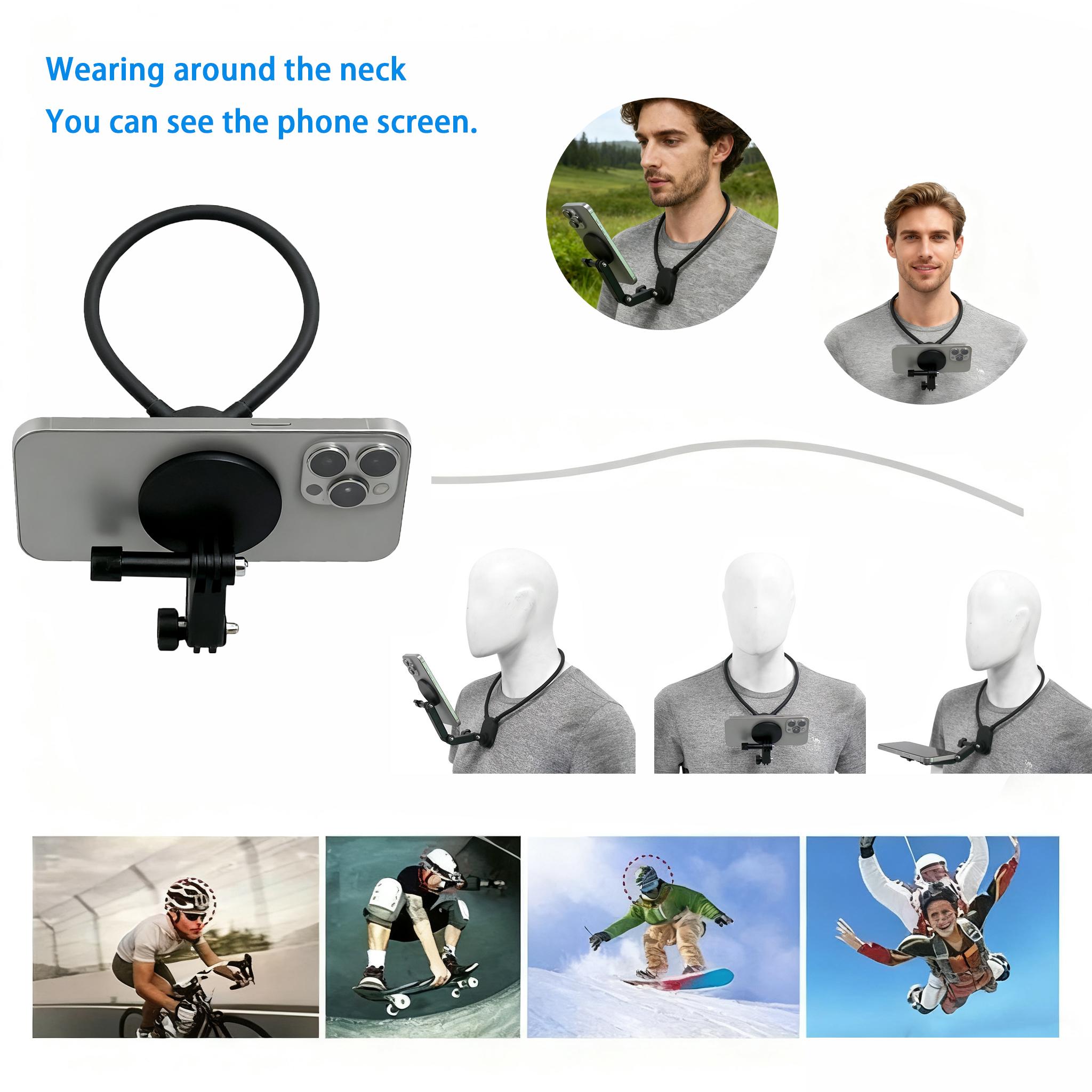 Magnetic Neck Mount for PhonesHands-Free POV/Vlog Holder, Chest Strap foriPhone 16 15 14 13,Android, Action Cameras,and Smartphone Accessories