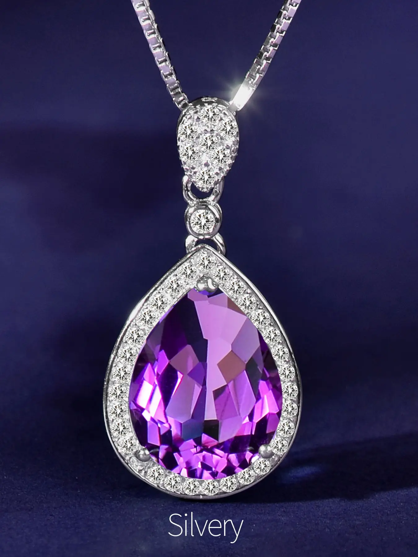 Natural Amethyst Necklace Pendant for Women, Raw Stone Teardrop Pendant, 925 Pure Silver, New Style, Simple and Versatile Jewelry