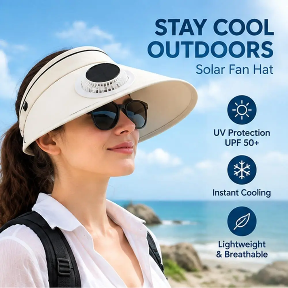 Unisex Solar Fan Hat - UV Protection Wide Brim Sun Visor, USB & Solar Powered Cooling Hat, Adjustable Fit for Summer Outdoor Camping, Sports & Outdoor Accessories (Black/White)