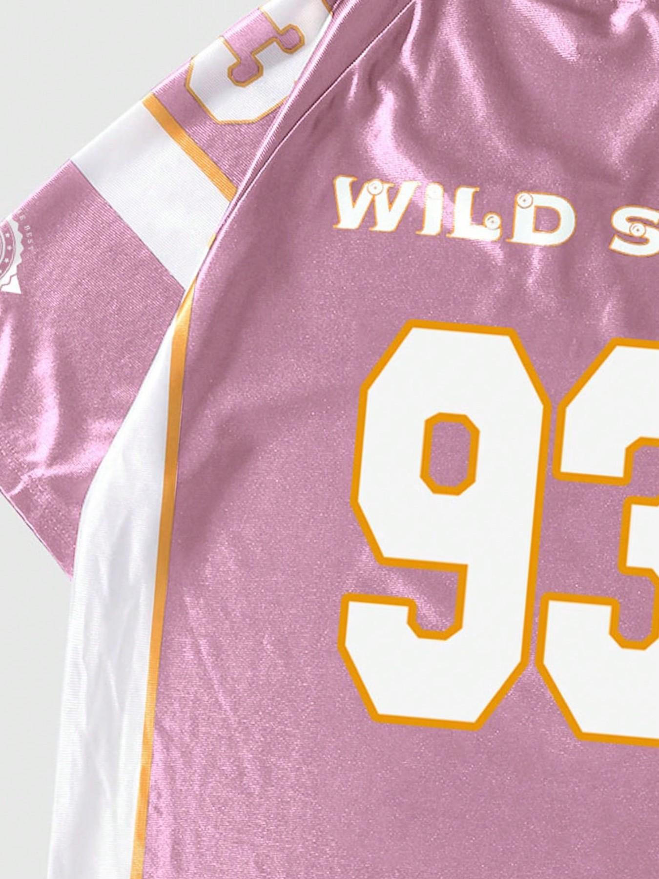 "Men's Pink Wild Soul 93 Graphic Oversized Football Jersey, V Neck Short Sleeve Mesh Streetwear Top for Daily Wear, Gym Workout and Casual Street Style"
