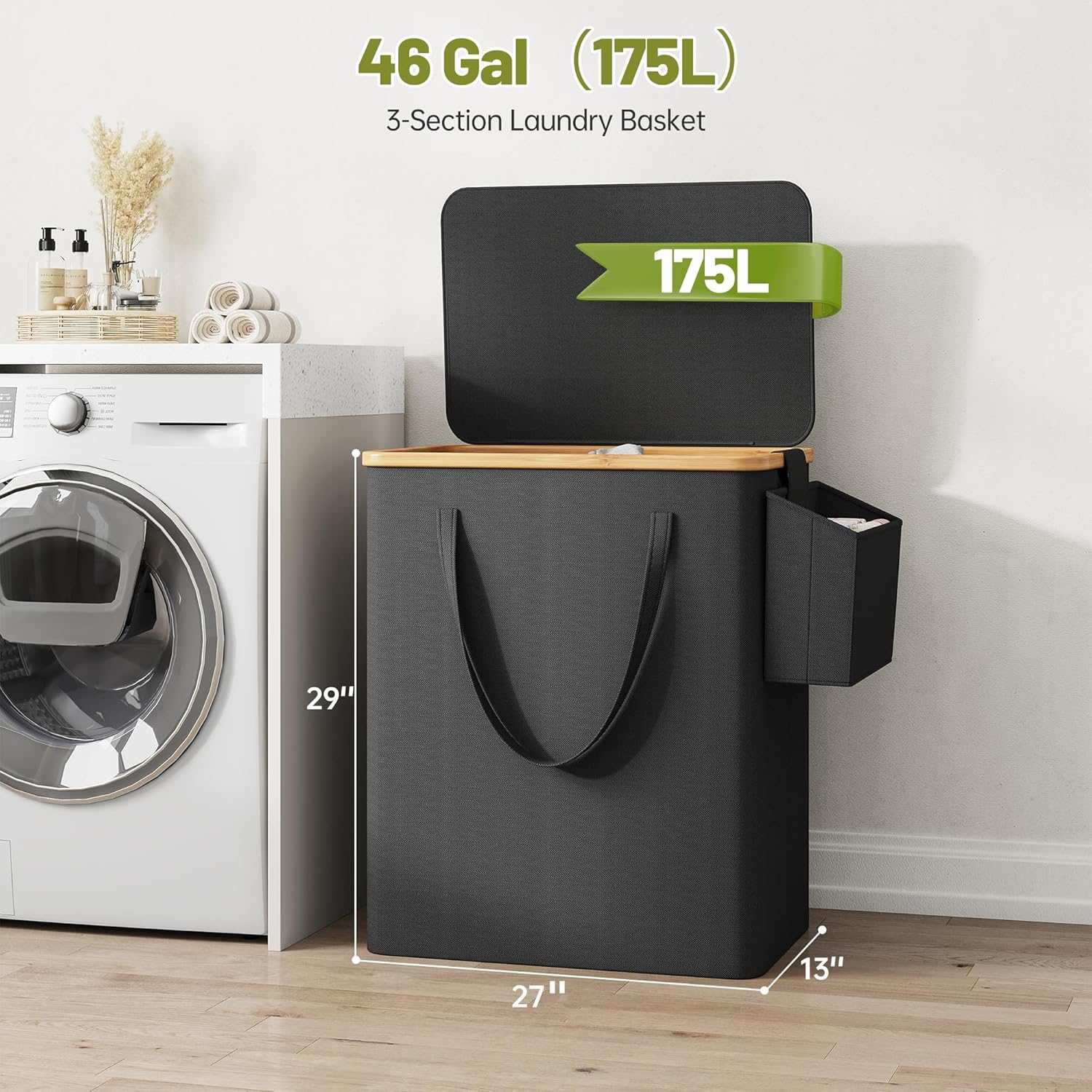 Raybee Furniture Laundry Basket with Lid, 160L-170L Laundry Hamper,2/3 Section Clothes Hamper, Hamper with Lid with Removable & Washable Bags Collapsible Hampers for Bedroom, Aesthetic for Bathroom