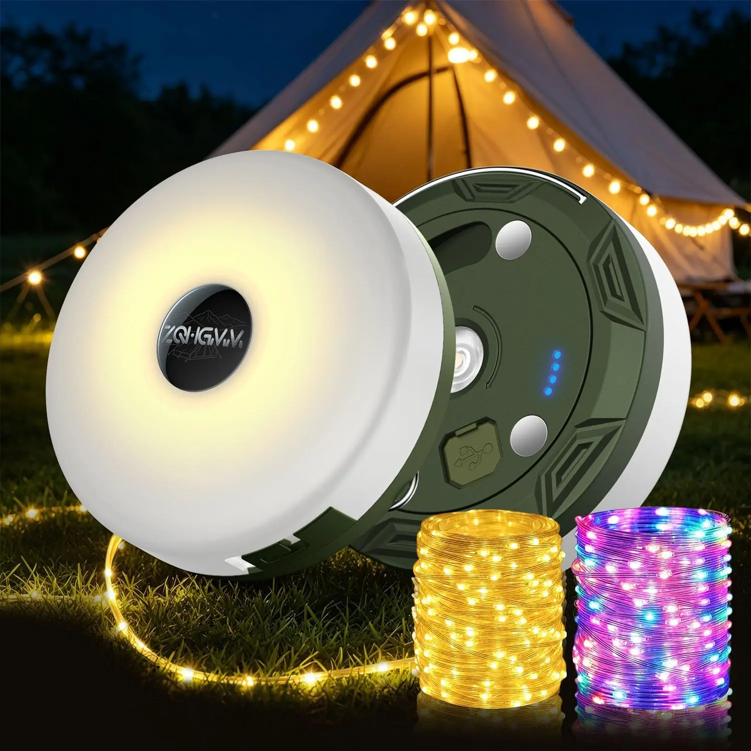 Camping String Lights, Retractable 32.8FT Quick Storage 8Modes