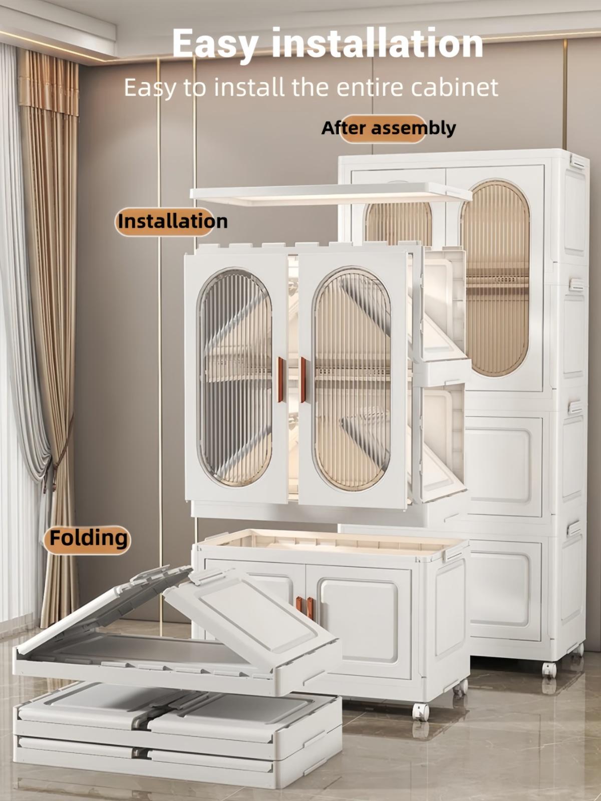 Collapsible Storage Closet - Multi-Functional Portable Wardrobe with Hanging Rod, Large Capacity Clothes Organizer for Dorm & Rental Apartments, Quick Setup Mobile Closet System, cabinet hanger