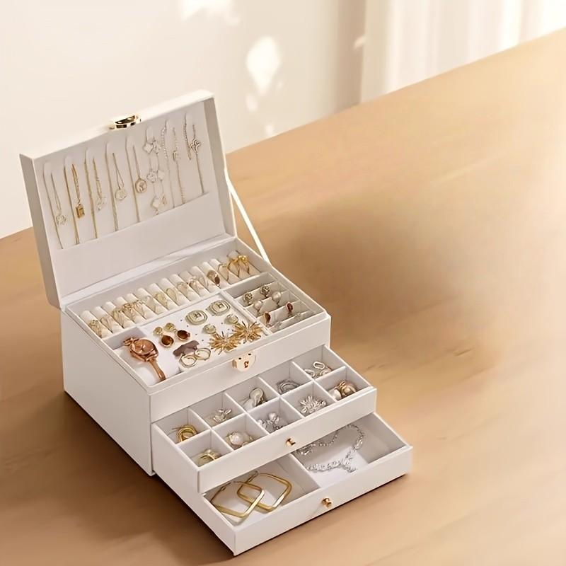 Integrated Three-Layer Jewelry Box, Large Capacity Earring Necklace Ring Organizer, Essential Storage Solution for Accessories