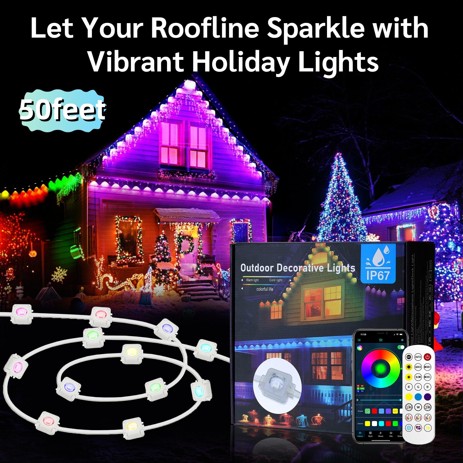 HYPERLITE RGB IC Eaves Lights with 30/60 LEDs, Permanent Outdoor Lighting, Music Sync Party Lights, IP67 Waterproof, Bluetooth APP & Remote Control, 50/100 Feet - Perfect for Decorative，SpringGlowUp