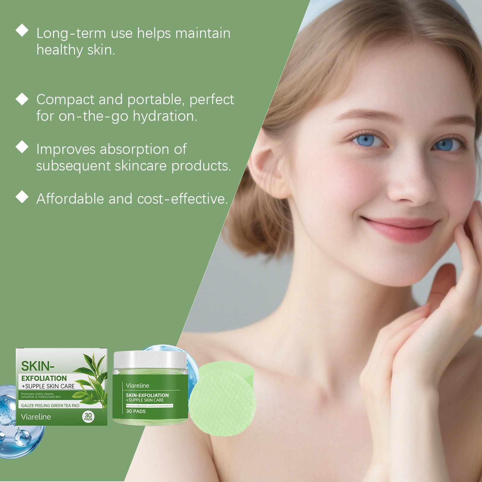 Green Tea Gauze Peeling Pads, Hydrating and Moisturizing, Deep Cleansing, Gentle Exfoliation, Oil Control and Pore Minimizing, Suitable for All Skin Types, 30 Pads