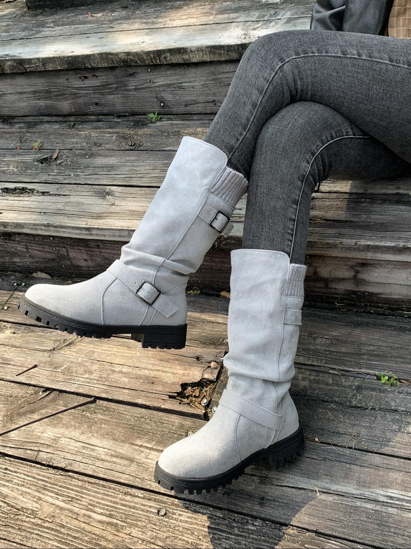 Comfortable mid calf suede women's boots for autumn and winter, Round Toe Boot, with a retro flat design that is comfortable and versatile, perfectly fitting the legs, and suitable for autumn and winter fashion boots