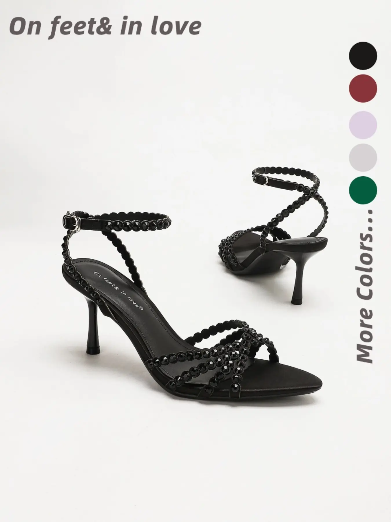 Women's Multi-Color Satin Rhinestone Chain Open Toe High Heel Sandals, Glam Sparkling Design Adjustable Ankle Strap Dress Footwear with Soft Sole for Daily Wear Vacation Trip Cocktail Party Evening Events