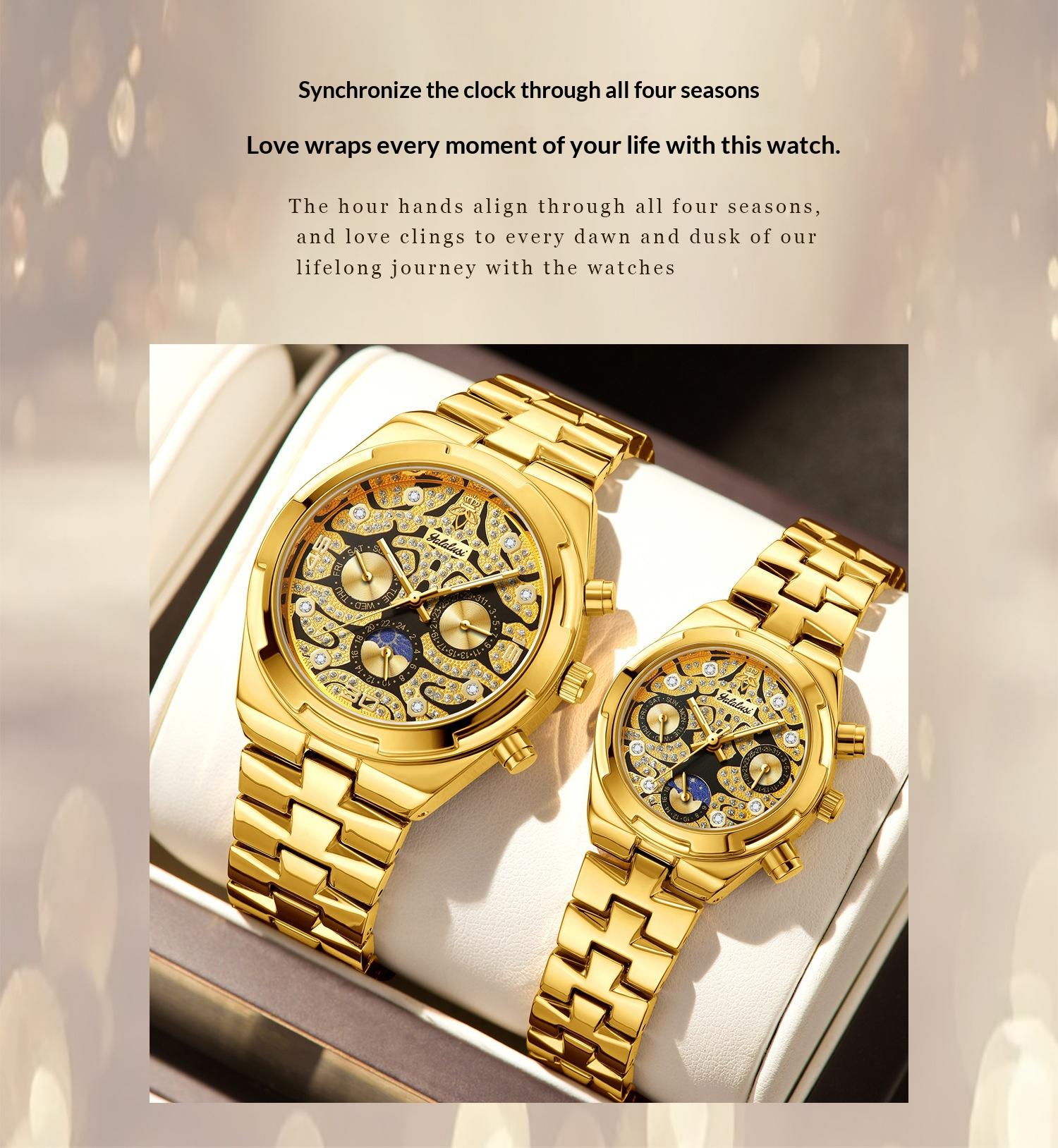 Luxury Fashion Couple Watch Set, Stainless Steel Band, Business Style His & Hers Watches, Waterproof Luminous Analog Wristwatch