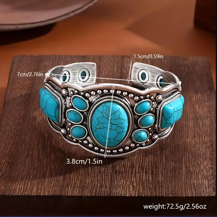 Women's Vintage Bohemian Natural Turquoise Round Bangle - Ethnic Theme, Beading Detail, Boho Beadwork, High-Quality Beads, Unisex Wear, Vacation Casual Accessory, Christmas Valentine's Day Gift Jewelry