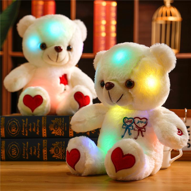 Glow-in-the-Dark Light-Up LED Teddy Bear Plush Toy with Heart and Rose Lights, Soft and Cuddly Plush Animal with Expressive Eyes, Warm White and Colorful Lights, Valentine's Day, Birthday and Anniversary Gift for Kids and Adults