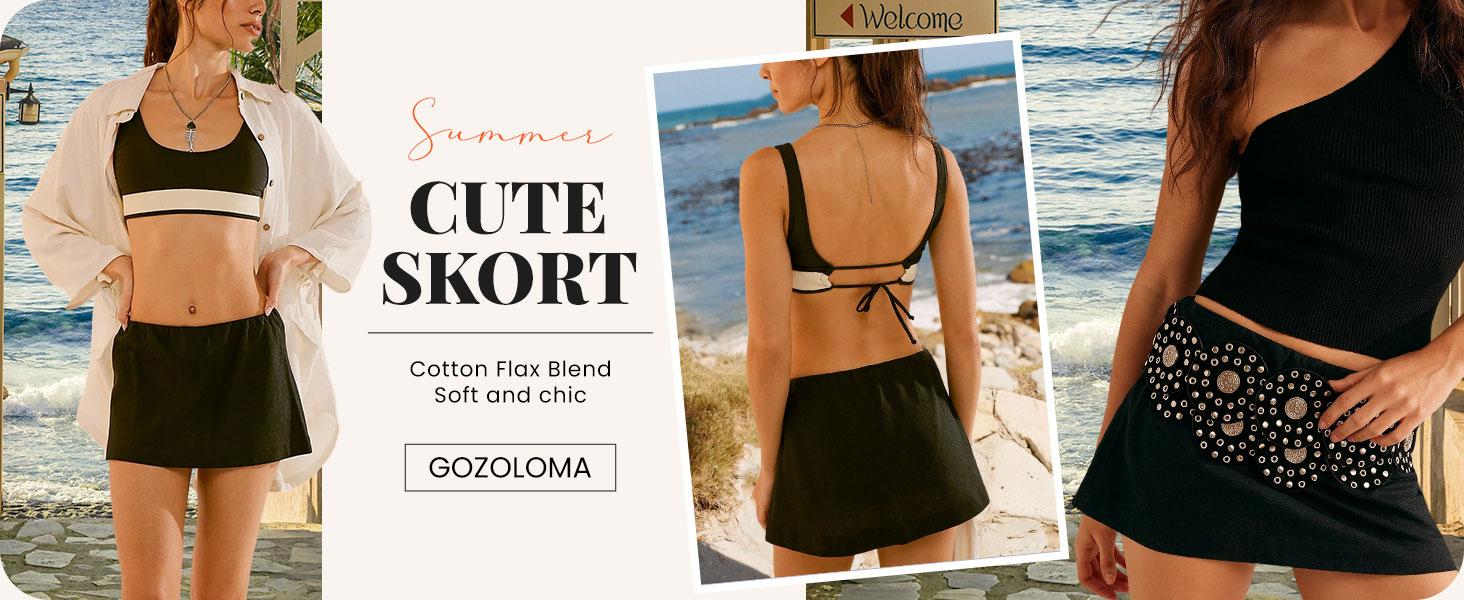 Tanming Womens Pantskirts Cotton Linen Reversible Sport Skorts Casual Cute A-Line Mini Dress with built in Shorts with Ruffle Inner Waistband Springfresh Summer Outfit