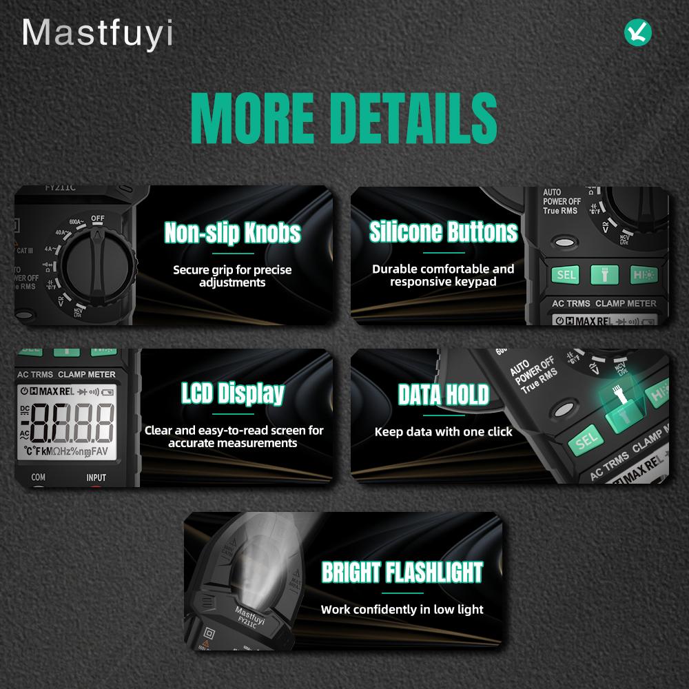 Automatic Range Clamp Multimeter Ac Dc Trms 4000 Counts, Resistance Capacitance Diode Test Ncv Contactless Voltage Detection Backlit Display Digital Multimeter