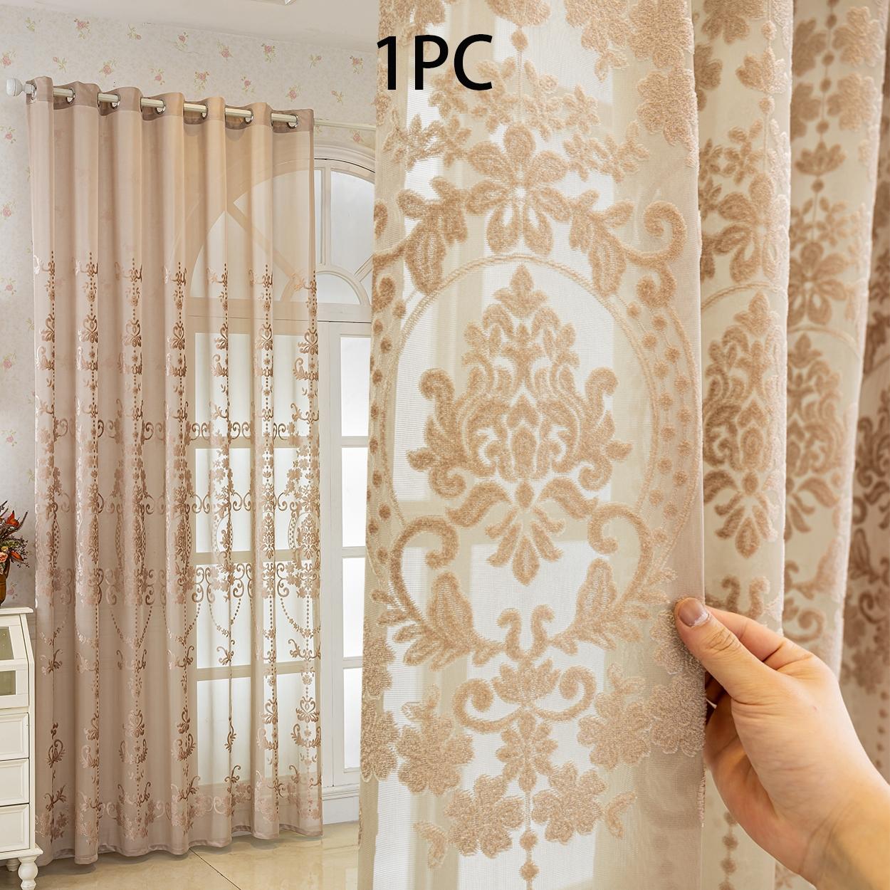 European Luxury Floral Semi-Transparent Curtain, Lightweight Breathable, Ideal for Living Room, Bedroom, Balcony, Kitchen, Office, Garden