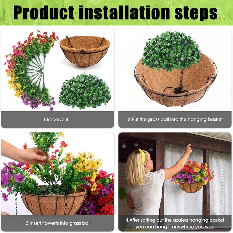 2pcs Artificial Hanging Flowers Baskets with 24 Realistic Daisies & Eucalyptus - UV-Resistant Outdoor/Indoor Decor for Porch, Patio, Balcony, Yard - Includes Hanging Baskets & Greenery