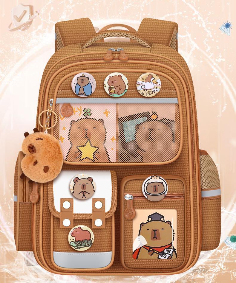Capybara Orthopedic Book Bags for Boys, Waterproof Primary School Backpacks with Multiple Pockets for School Use