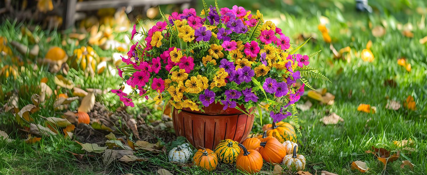 24-Pack UV-Resistant Artificial Flowers, Faux Eucalyptus, Violet, Lavender & Daisy, Indoor/Outdoor Decor, Flexible DIY Stems